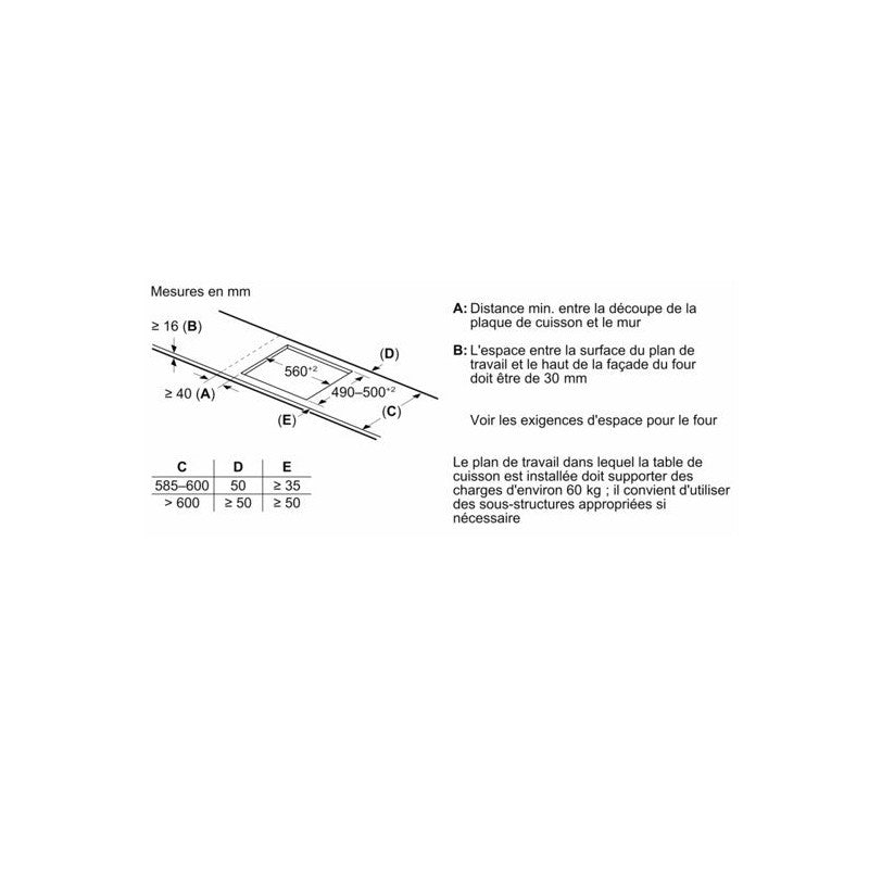 Table Induction 60 Cm -   Série 6 - 4 Foyers - Noir - H5,1 X L59,2 X52,2 Cm - Pie631hb1e Bosch