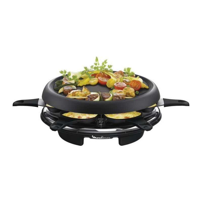 Re151812  Appareil A Raclette Multifonctions  Plancha Et Crepes 6 Personnes Noir Moulinex