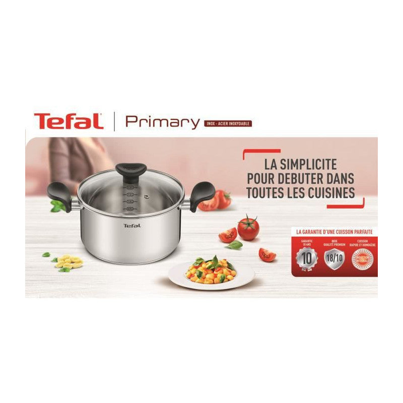 Tefal E3084604 Primary Faitout Inox 24 Cm / 5l + Couvercle/ Compatible Induction Seb