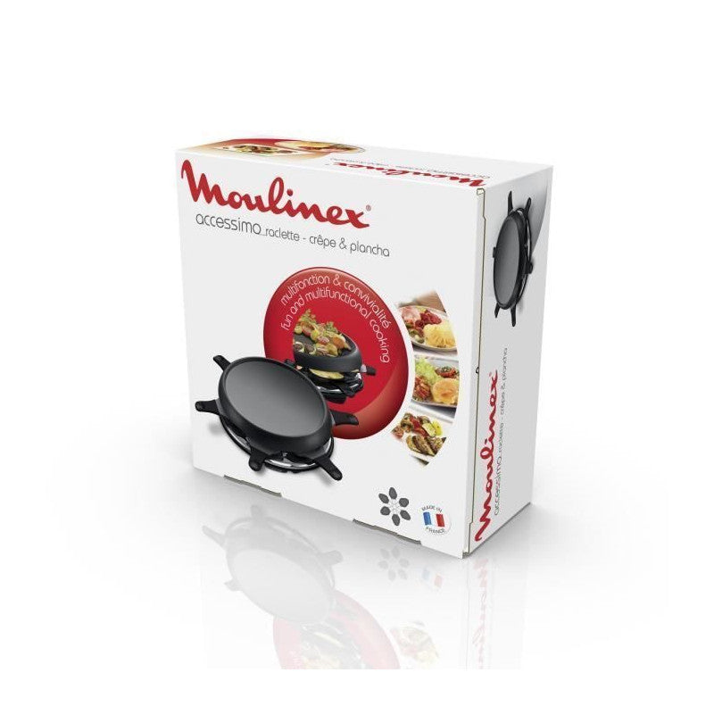 Re151812  Appareil A Raclette Multifonctions  Plancha Et Crepes 6 Personnes Noir Moulinex