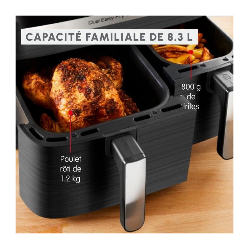 Friteuse Sans Huile- 8.3 l - 2 Tiroirs, Friteuse A Air Et Gril, 8 Programmes, Air Fryer, Dual Easy Fry&grill Ez905b20 Moulinex