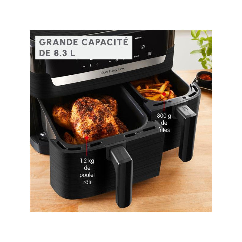 Air Fryer Easy Fry 2 Tiroirs Mega 8,3l 2020w  7prog 80a 200°c Inox   - Ez901n20 Moulinex